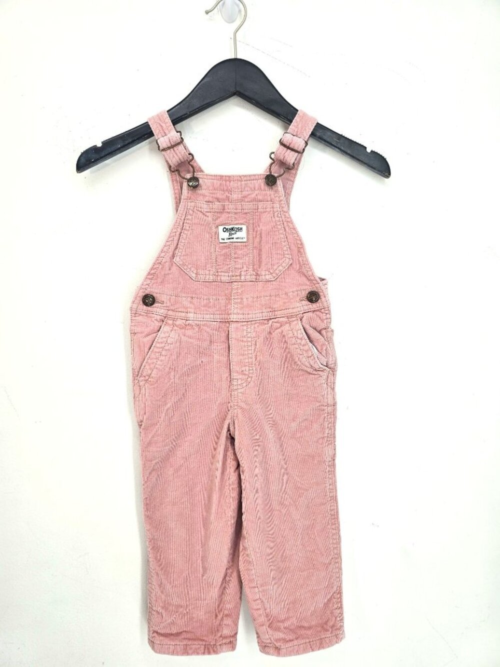OshKosh B'gosh Blush Pink Vestback Corduroy Overalls Jumper Girls Size 2T Boho